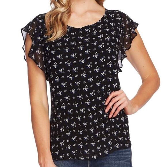 Vince Camuto Charming Ditsy Floral Ruffle Sleeve Blouse XS - Picture 1 of 9